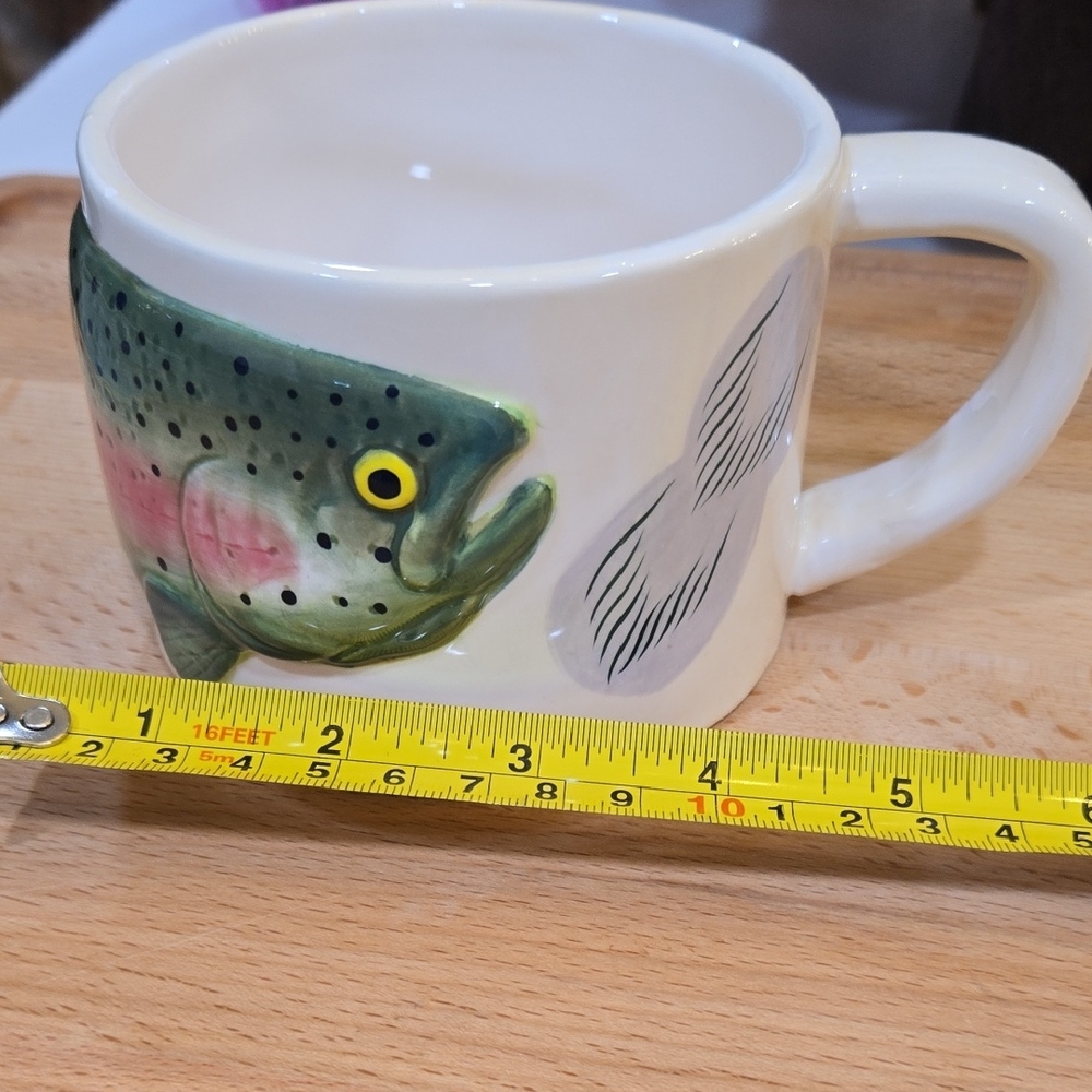 Source Unknown Fish Motif Mug with Green and Pink Accents